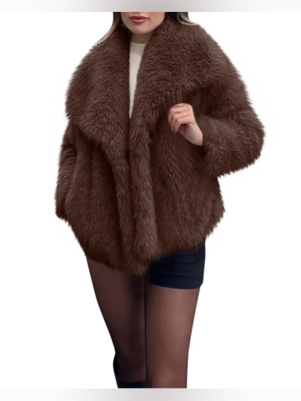 NWOT Luxurious Brown Faux Fur Coat - Women's Plush Jacket